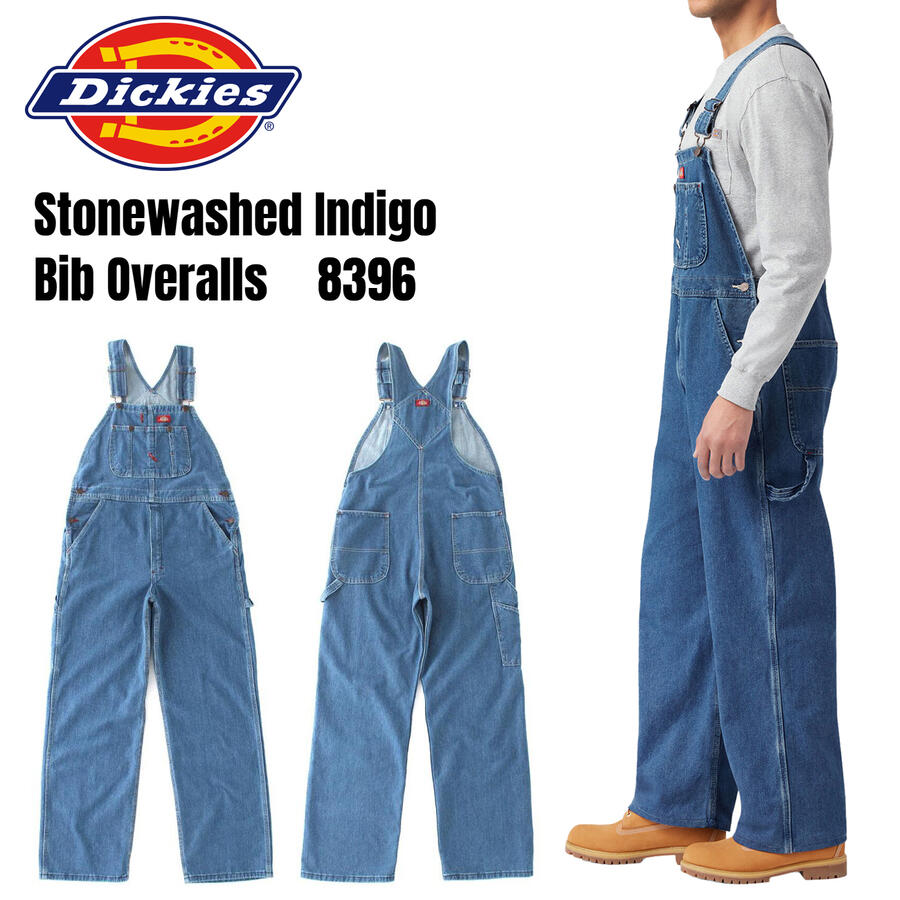 ディッキーズ オーバーオール Dickies Stonewashed Indigo Bib Overalls ストーンウォッシュ インディゴ ビブ オーバーオール 8396 メンズ カジュアル 定番 デニム BIGSIZE 大きいサイズ レングス32 アメカジ ワークウェア