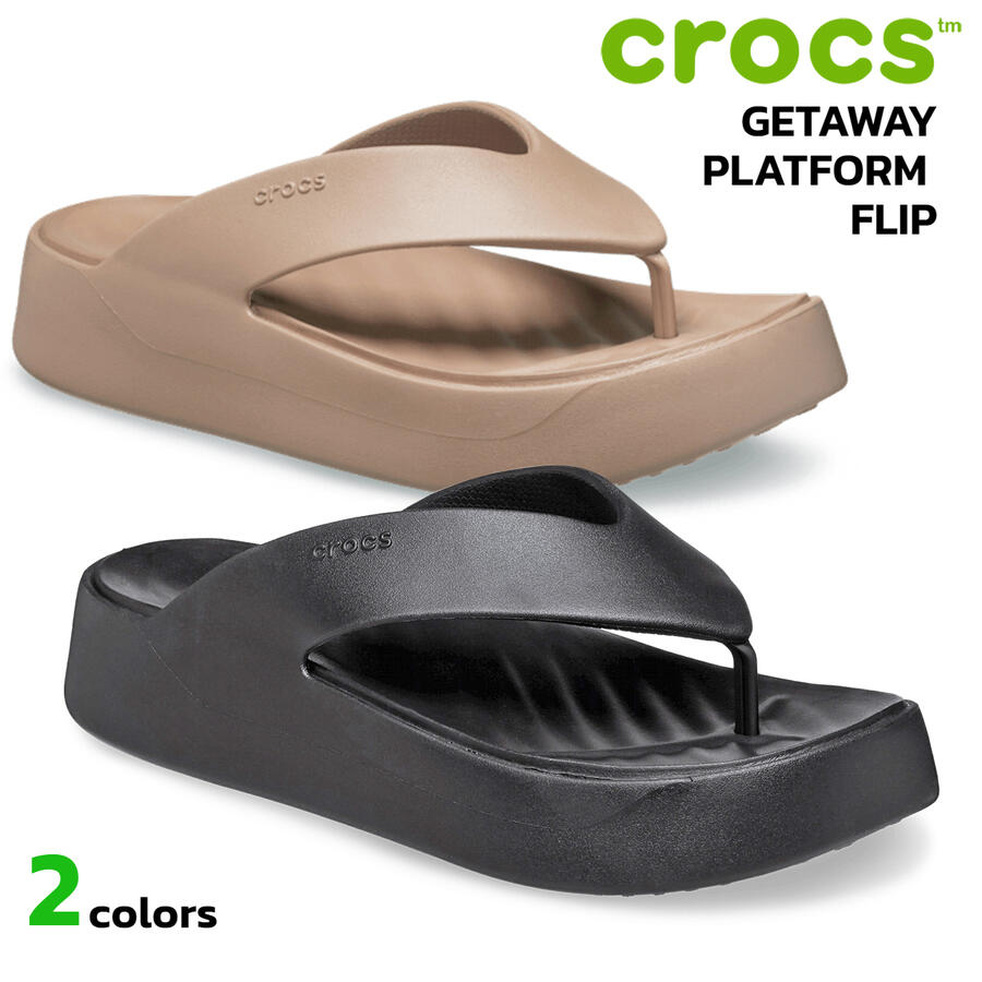 クロックス ゲッタウェイ プラットフォーム フリップ レディース サンダル 209410 ブラック ラテ CROCS GETAWAY PLATFORM FLIP BLACK LATTE 2カラー 22 23 24 25 フィールフリーテクノロジー トングサンダル 軽量 厚底 ビーチ プール