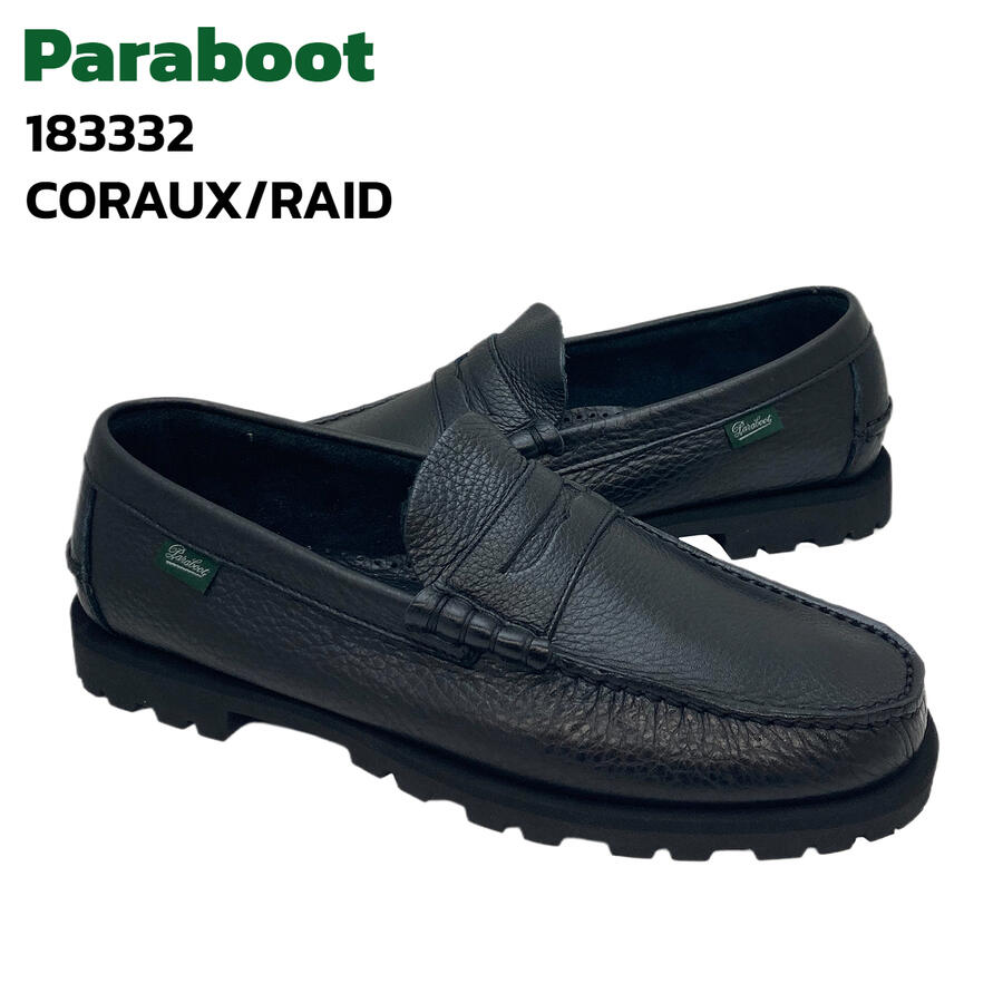 パラブーツ コロー レイド 183332 Paraboot CORAUX RAID FOUL NOIR RAID SOLE ブラック 黒 レザー 揉み革 シボ革 メンズ モカシン ローファー スリッポン デッキシューズ