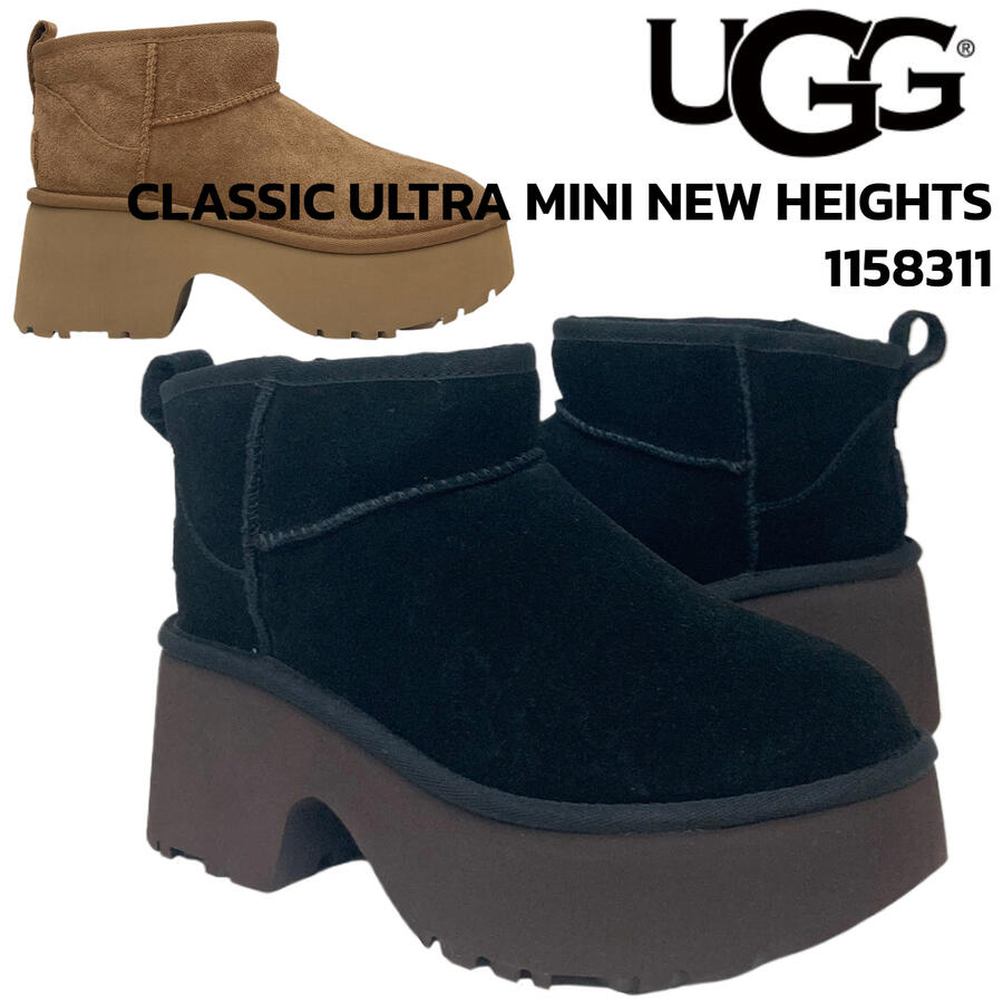 UGG アグ Classic Ultra Mini New Heights クラシック ウルトラ ミニ ニュー ハイツ 1158311 レディース スリッポン ショートブーツ BLACK CHESTNUT ブラック チェスナット ベージュ ブラウン スエード ムートン EVA ラバー 厚底 ボリュームソール 軽量のサムネイル