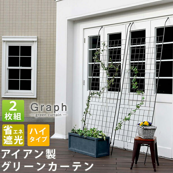 Rakuten - 【ポイント3倍＆2枚組】アイアン製グリーンカーテン グラフ フェンス アイアン グリーンカーテン ゴーヤ 薔薇 バラ 朝顔 庭 ベランダ ガーデニング 枠 柵 仕切り 目隠し 境目 アンティーク トレリス 園芸 ラティス 屋外