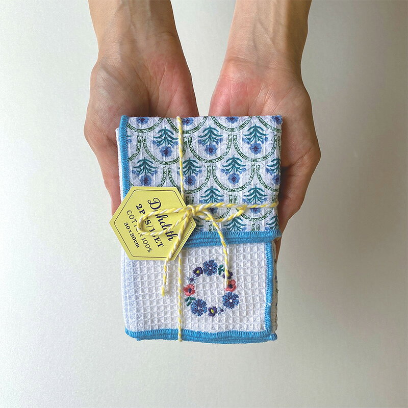 プチギフト 雑貨 ふきん 【メッセージシール無料】 2枚組 30×30 綿100% 布巾 花柄 刺繍 かわいい キッチンクロス 食器拭き キッチンタオル 台ふきん ディッシュクロス プレゼント 吸水 500円くらい ありがとう お世話になりました セット お礼 お返し ご挨拶 粗品 sunny-style-10009967 ひだまり雑貨店 サニースタイル サンプル画像3