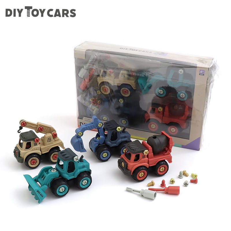 おもちゃ ミニカー 車 働く車 工事車両 組み立て DIY TOY CARS 4点セット 子供 玩具 ショベルカー クレーン車 ミキサー車 ブルドーザー プレゼント ギフト 誕生日 クリスマス キッズ ジュニア 男の子 女の子 エフオー F.O 4歳 5歳 6歳