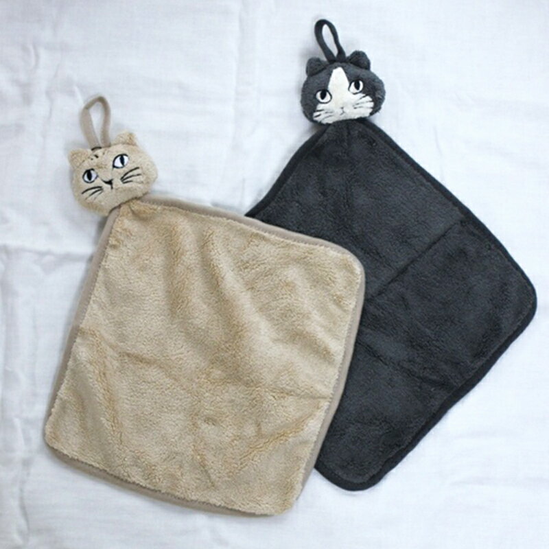 松尾ミユキ cat face ハンドタオル キャットフェイス 猫 ループタオル ループ付きタオル キッチンタオル 手拭きタオル 正方形 26cm 北欧 吸水 かわいい おしゃれ 2
