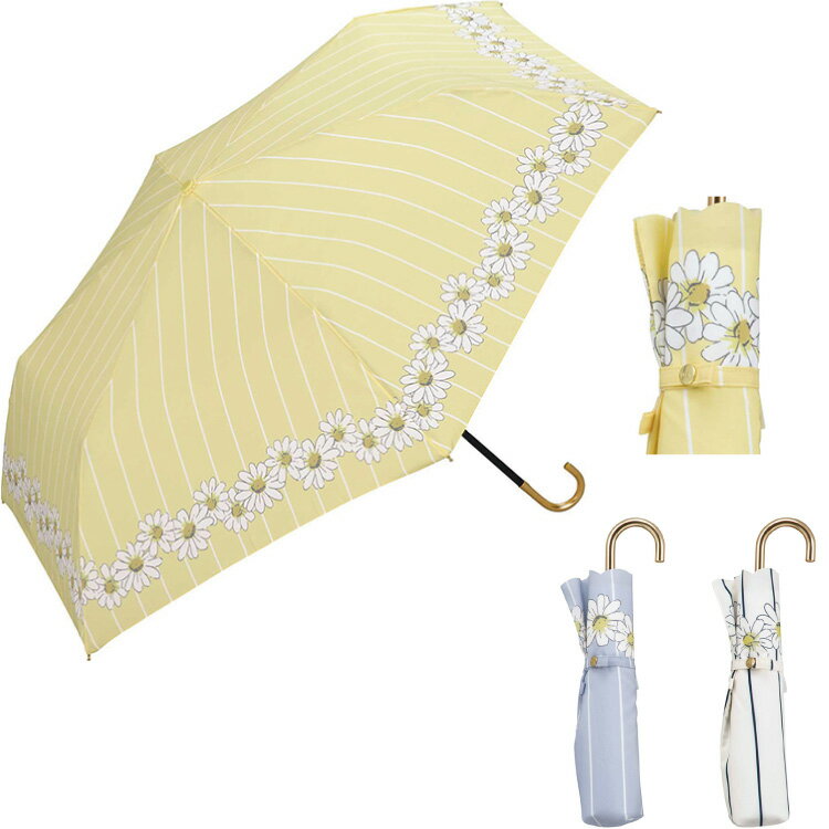 折りたたみ傘 WPC ストライプマーガレットmini 雨傘 撥水 晴雨兼用 50cm レディース 女性 通勤 通学 おしゃれ コンパクト 折り畳み 柄物 軽い 軽量 ポーチ ケースのサムネイル