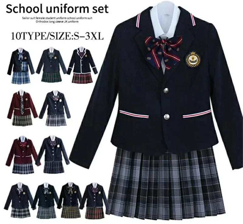 制服 学生制服 3枚セット 10タイプ チェック柄 長袖 女子高生スカート リボン 制服コスプレ レディース 高校生 お受験 結婚式 発表会 ジュニア フォーマル 送料無料