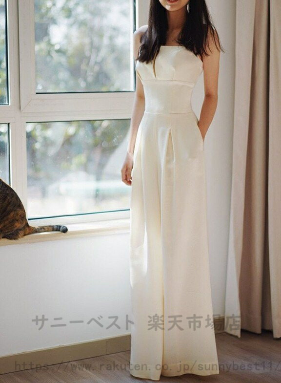 ウエディングドレス パンツドレス かっこいい 結婚式 二次会 ドレス 花嫁 ベアトップ ノースリーブ ハイウエスト 袖なし 大きいサイズ 3L かっこいいパンツドレス 個性的 モード系 シンプル