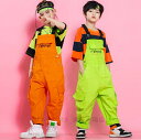 キッズ ジャズダンス 子供 サロペット オールインワン ヒップホップダンス衣装 男の子 女の子 ボーダー柄tシャツ オーバーオール カーゴパンツ 袴パンツ hiphop jazz 男女兼用 ステージ演出服 送料無料