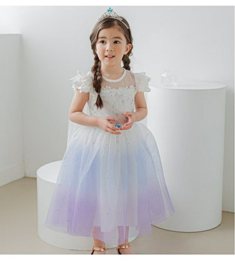 売り尽くしセール3680→3180高品質 子供 エルサ風 セット ドレス 刺繍 アナ雪 ティアラ 手袋 プリンセス..