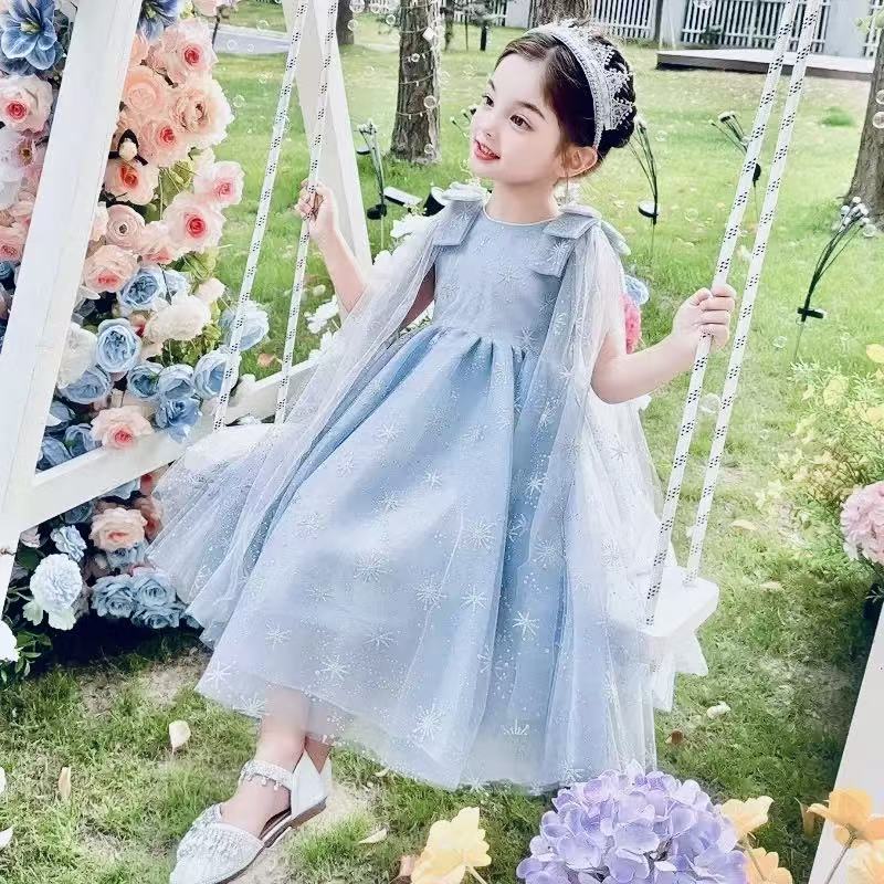 Rakuten - 300円OFFクーポン5/9〜高品質プリンセス ドレス 童話 お姫様 子供服 アナ雪 ロング ワンピース お姫様 衣装 エルサ風 キッズ コスチューム ヘア飾り ギフト コスプレ キッズ 衣装 発表会 誕生日 ジュニア ギフト ハロウィン プレゼント クリスマス 半袖 100-140