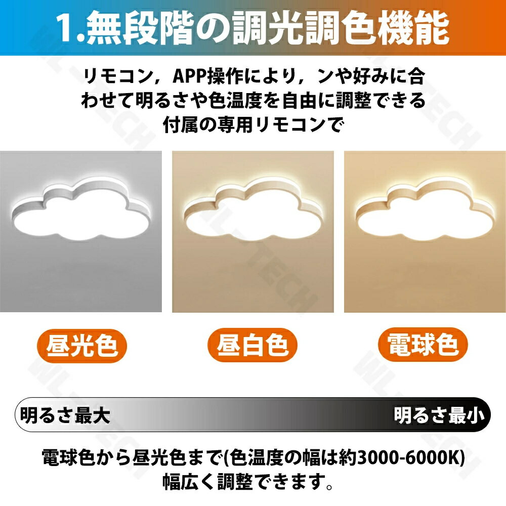 【2026年新登場】LED シーリングライト 調光調色 おしゃれ 6畳 8畳 10畳 12畳 明るい 雲 子供部屋 シンプル 可愛い 工事不要 電気 照明 照明器具 アクリル LED照明 天井照明 室内照明 クラシック 和室 洋室 幼稚園 保育園 学校 寝室 リビング 3