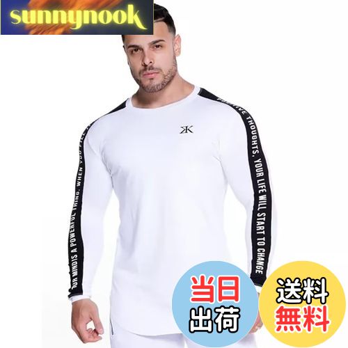 【送料無料】[NORRA] メンズ Tシャツ 長袖 スポーツウェア 秋冬 トレーニングウェア パーカー スウェットシャツ ストレッチ素材 色：Aホワイト、サイズ：3XL