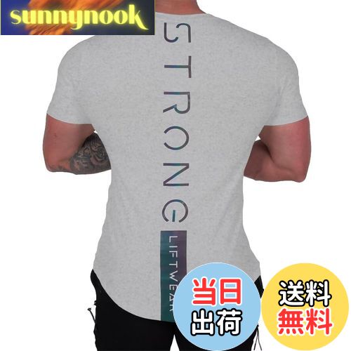 【送料無料】[NORRA] ジムtシャツ ストレッチ 半袖 細身 フィットネス トレーニング 筋トレ スポーツ おしゃれ メンズ 速乾性 吸汗 カジュアル アクティブ Tシャツ ウェア ファッション 反射光を帯びる メンズ tシャツ 色：ライトグレー、サイズ：L