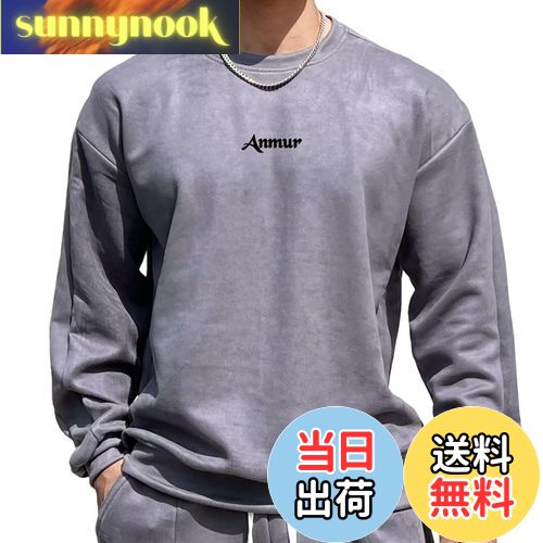 【送料無料】[Anmur] メンズ オーバーサイズ 長袖 Tシャツ ジム 筋トレ スポーツウェア トレーニングウェア ストレッチ パーカー ボディビル 春秋冬 色：グレー、サイズ：M