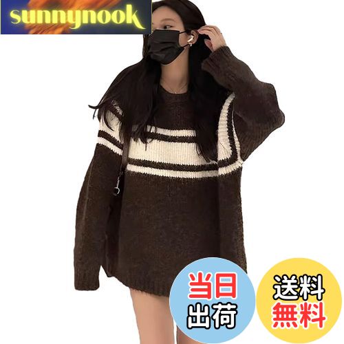 【送料無料】[NONELECEDOLE] ニット セーター レディース トップス ストライプ 厚手 長袖 ミディアム丈..