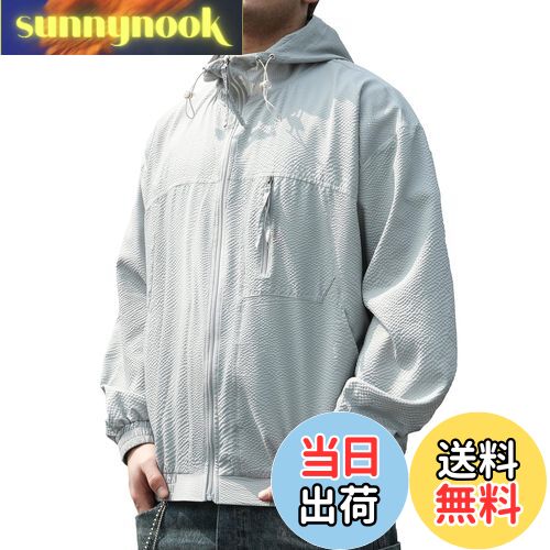 【送料無料】[netero] 夏 ジャケット フード付 冷感 ユニセックス ラッシュガード レディース 薄手 ブルゾン アイスシルク メンズ 通気性 色：グレー、サイズ：S