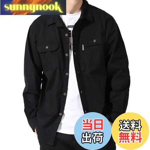 【送料無料】[netero] メンズ ミリタリー シャツ 長袖 綿 無地 ミリタリーシャツ カーゴ カジュアルシ..