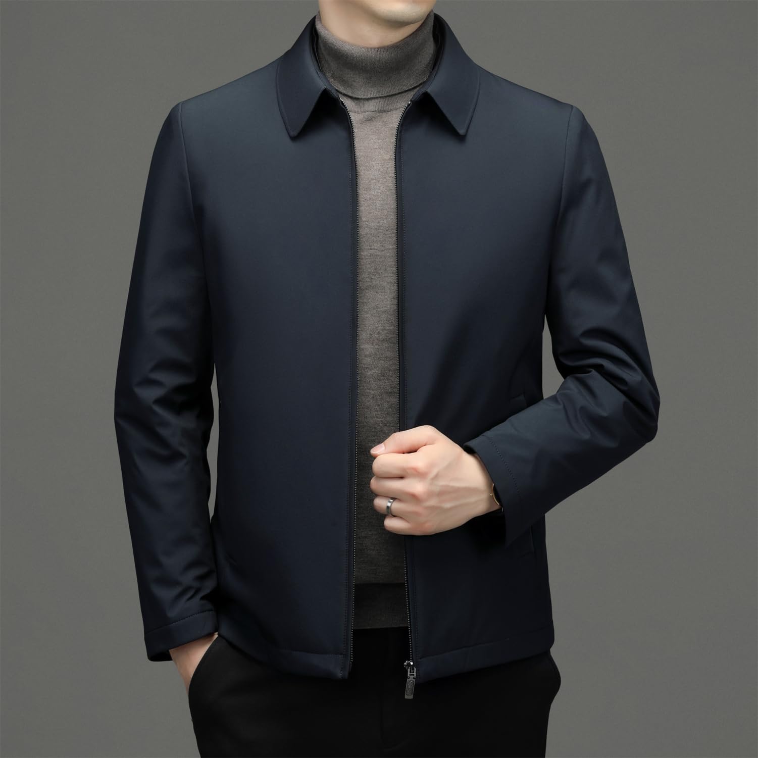 【送料無料】[netero] ダウンジャケット メンズ ブルゾン ダウン アウター ビジネス ダウンコート 通勤 ダウンブレザー 防寒 防風 秋 冬 色：ネイビー、サイズ：XL 3