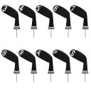 【送料無料】LeFeng ニットゴルフアイアンヘッドカバー10個セット 3-9/A/P/S セット - 軽量で丈夫な素材 - 複数のパターンのゴルフクラブヘッドカバー - キャロウェイピンテーラーメイドコブラなどにぴったりフィット (ブラック)