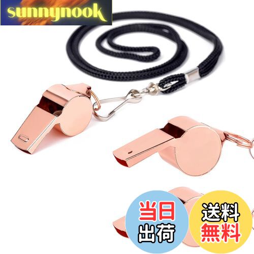 【送料無料】BTtime ホイッスル 3個セット ステンレス製 笛 金属ホイッスル ネックストラップ付き 救援 防災 アウトドア 学校 ジム 審判 ライフガード用 (ローズゴールド アップグレード版)