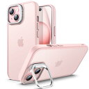 JETech キックスタンドケース iPhone 15 6.1インチ用 調整可能なカメラスタンド内蔵 軍用の落下保護 つや消し 半透明マットバック 耐衝撃スマホカバー (ピンク)