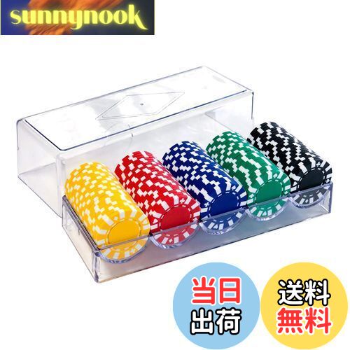 【送料無料】【ヨロズラボ】 ポーカーチップ 100枚セット プロ仕様 5色(各色20枚、計100枚セット)専用アクリルケース付 麻雀 ポーカー カジノ ルーレット バカラ ブラックジャック