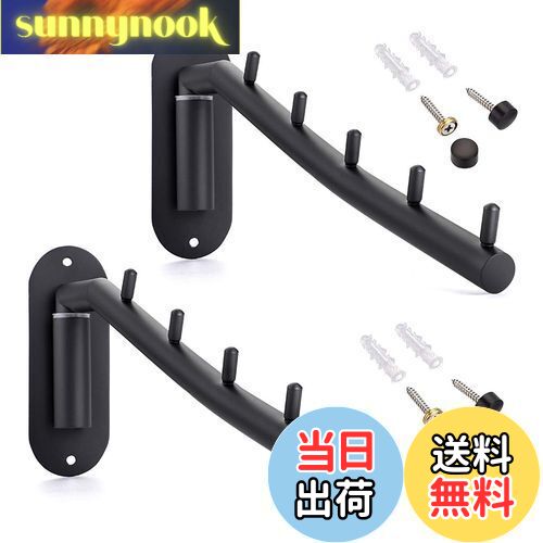 【送料無料】Sumnacon 折り畳み 壁掛けハンガーラック ウォールハンガー 壁掛けフック 5連 ステンレス 180度 角度調整可能 省スペース トイレ キッチン 寝室 屋外 ブラック(2個セット)