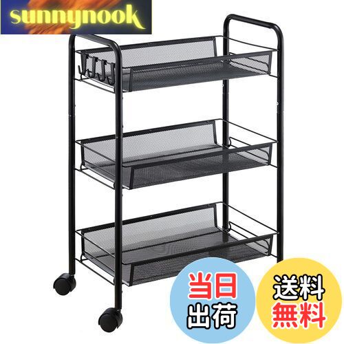 【送料無料】EKNITEY メタルラック キッチンワゴン メタル メッシュ キッチン カート 防錆 小物収納 サイドワゴン 3段 幅26.5×奥行45.5×高さ63.5cm ブラック