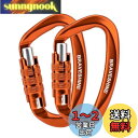 【送料無料】カラビナ 12KN オートロック式 BRAVESHINE 耐荷重1200kg ロックカラビナ Dリング 軽量 ハンモック タープ キャンプ用 荷物のフック 犬のリード用 多機能 2個セット (オレンジ2個)