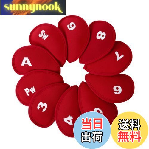 【送料無料】YFFSFDC ゴルフアイアンカバー ヘッドカバー 10枚入り(3〜9、A、Pw、Sw)番号 保護カバー (レッド)