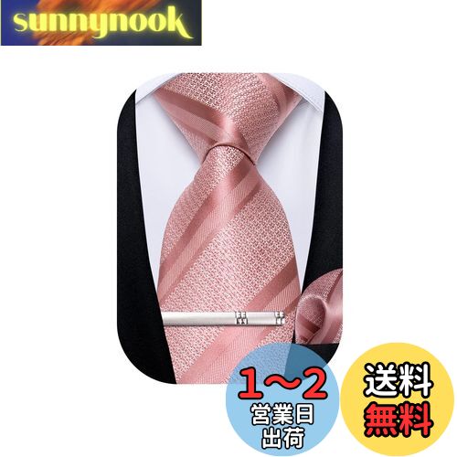 【送料無料】[DiBanGu] ネクタイ ピンク 結婚式 ストライプ ポケットチーフ タイピン 洗濯可能 ビジネス 入学式