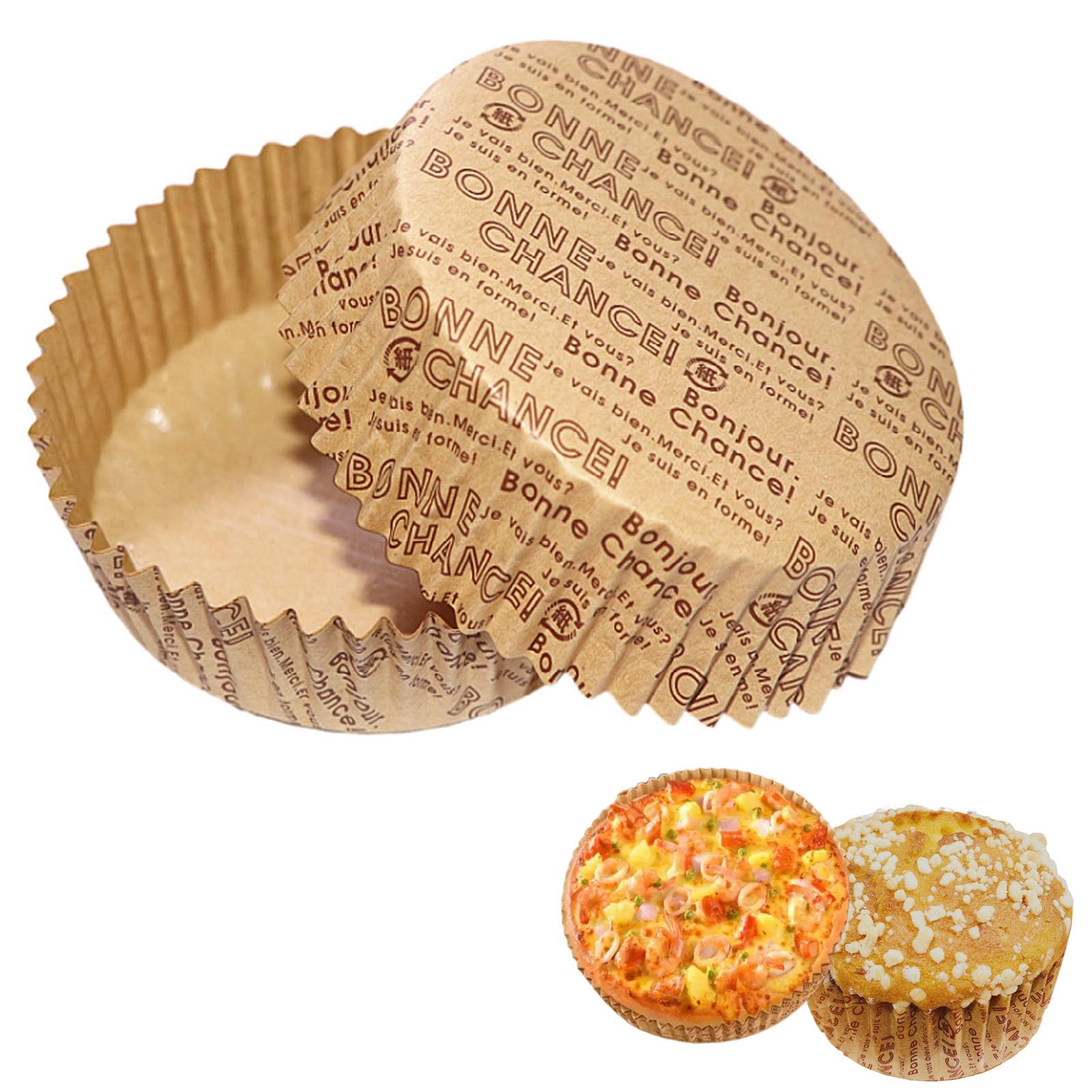 【送料無料】SensaBliss ベーキングカップ パン用 紙 耐熱カップ 100枚入 丸型 英字 9.0cm×高さ3.0cm 焼き型 シリコンコーティング 未晒クラフト オーブン対応 使い捨て ケーキ型 ベイクイージー