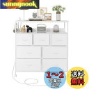 LunarLight チェスト タンス 幅100奥行30高さ104.2cm 収納チェスト 収納ケース コンセント2口付き ストッパーキャスター付き 移動式と 固定式2機能 テレビ台としても使える 頑丈 組立簡単 耐震転倒防止 大容量収納3段7杯 引き出し付き 棚板2枚 (真っ白)