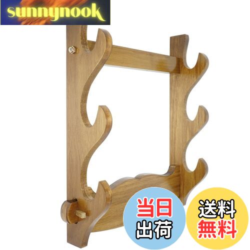 【送料無料】moumoujp 本物の木製 三本掛 刀掛け 日本刀 模造刀 居合刀 無垢材刀掛台 取付金具付き 壁..