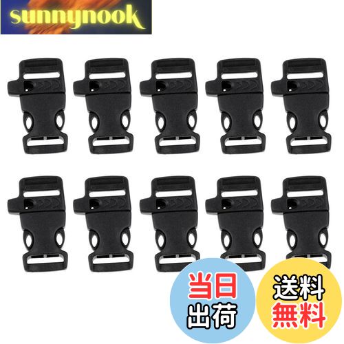 【送料無料】[Fityle] 10個 サイドリリース バックル ホイッスル キャンプ アウトドア用 ブラック, 5.5..