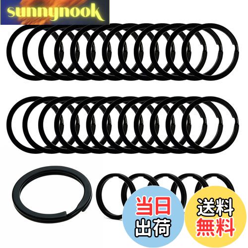【送料無料】LIKENNY 平キーリング キーホルダーリング 二重リング 脱落防止 紛失防止 金具 パーツ 部品 キーリング 30個入 (ブラック、25mm)