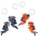 DFsucces アクアリウム 水槽 ダイバー 装飾 4点セット 水槽用アクセサリー 風船付き潜水夫 オーナメント 魚のおもちゃ DIY 雰囲気作り 樹脂 安全性 耐久性 (ブルー+オレンジ)