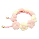 【送料無料】Charmoon 首輪 シュシュ 猫 小型犬 ペット ハーネス 花柄 ソフト ふわふわ ぽんぽん おしゃれ かわいい (S, ピンク+ベージュ)