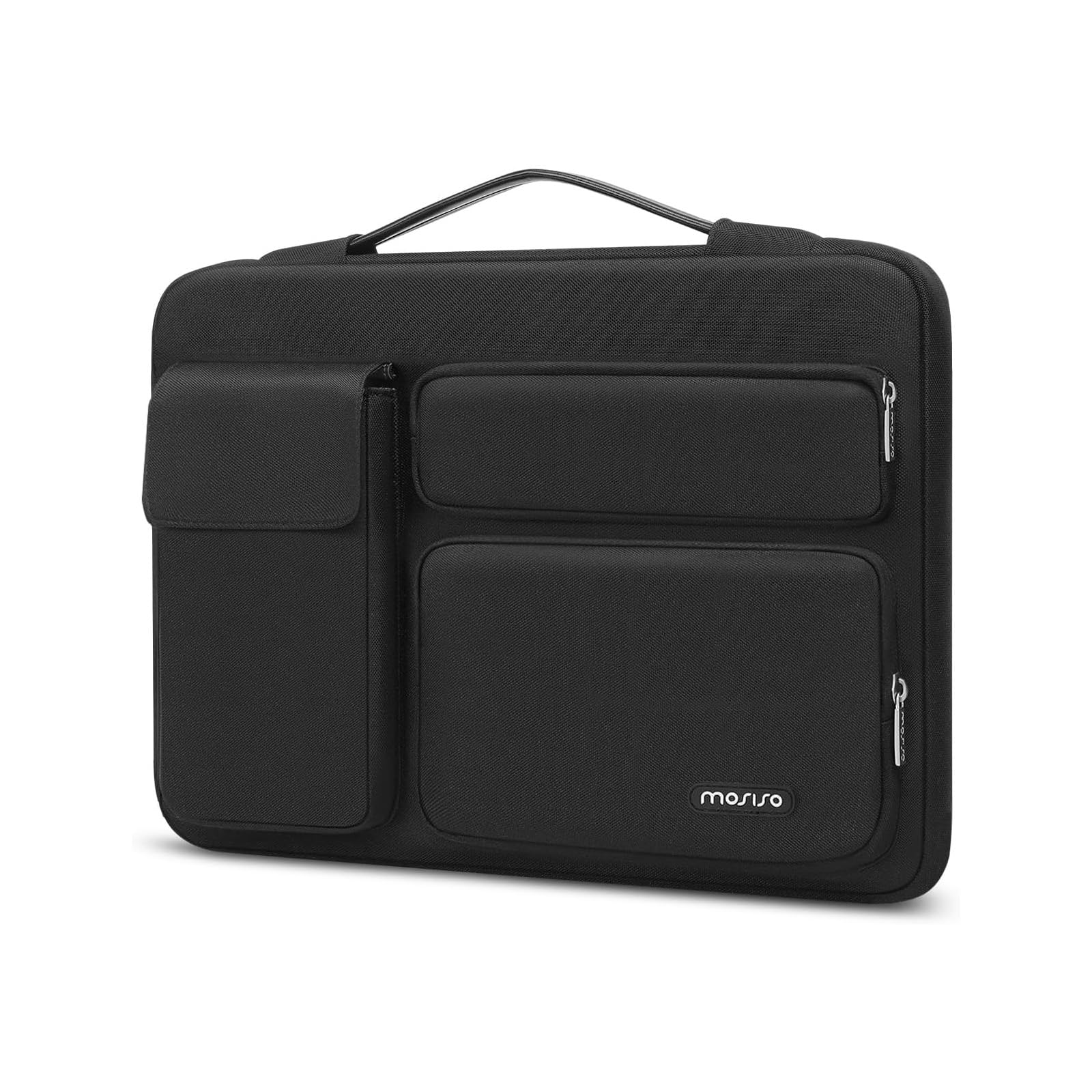 【送料無料】MOSISO パソコンケース 360保護ラップトップスリーブバッグ、対応機種 MacBook Air/Pro、13-13.3 インチ ノートパソコン、対応機種MacBook Pro 14インチ M4 M3 M2 M1、側開け メッセンジャーバッグ 二つ盛り上がるポケット & 一つフラップポケット(ブラック)