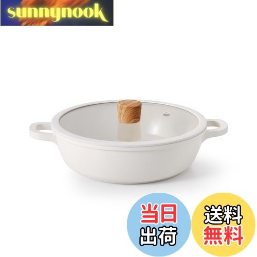 【送料無料】SENSARTE 両手鍋 24cm セラミック IH対応 ガス対応 卓上鍋 すき焼き鍋 一品万能 煮る 焼く 炒める 揚げる 焦げ付きにくい お手入れ簡単 ガラス蓋付 しゃぶしゃぶ カレー おでん