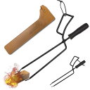 CARBABY 薪ばさみ ファイヤープレーストング 炭ばさみ BBQカーボントング バネ付き バーベキュー用 暖炉器具 キャンプ道具 収納カバー付き(スチール)