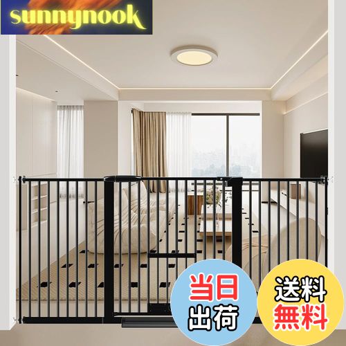 【送料無料】Seogva ペットゲート 3.5cm柵間隔 ペットドア付き 高さ78cm ペットゲート 犬 猫 ゲート ブラック ホワイト 猫用ゲート 過密フレーム付き 猫 ゲート 犬すり抜け防止フェンス つっぱり 扉付き 赤ちゃん ベビーゲート 突っ張り式 自動ロック 階段上 （設置幅156-166