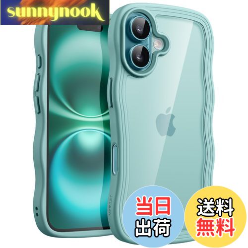 【送料無料】JETech iPhone 16 6.1インチ用 ウェーブ ケース かわいい 波状フレーム うねうね 耐衝撃 スマホカバー 女性用 女子向け クリア ハードPCバック (ティールブルー)