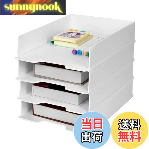 【送料無料】RAIN QUEEN 書類トレー A4 レターケース レタートレー 収納 書類収納 4段 縦型 A4卓上収納ラック 書類棚 小物収納 デスクトレー ファイル収納 書類入れ 文房具 収納 整理整頓 積み重ね可能 白