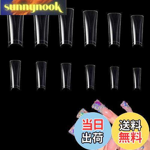 【送料無料】PAVIKEネイルチップクリア【504枚入り】カーブネイルチップ ダックネイルチップ ネイルチップ ロング 異形甲ネイルパーツ、12種類のサイズ、収納ケース付き、DIYネイル延長やネイル練習に適し