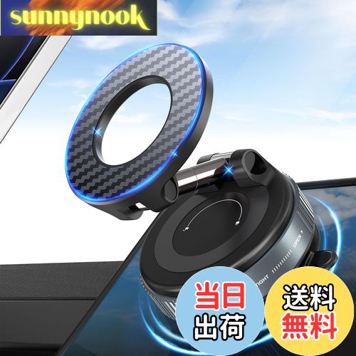 【送料無料】PlusAcc スマホホルダー 車 車載スマホホルダー 真空吸盤 & 強力マグネット 多角度自由調節 360°回転 折りたたみ式真空吸着式スマホホルダー Mag-safe車載ホルダー 超強力N55磁石搭載 iPhone 16/15/14/13/12シリーズとAndroid多機種と多車種に対応マグセーフ車