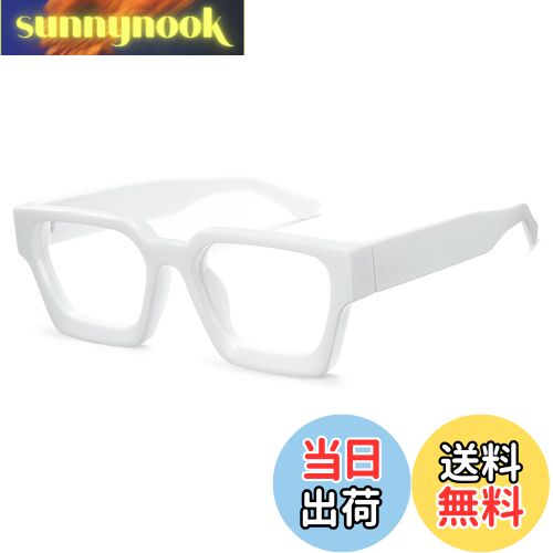 【送料無料】[Cyxus] 太セルフレーム 伊達メガネ ブルーライトカット 度なし UVカット 紫外線対策 お洒落 男女兼用（8143T20 ホワイト