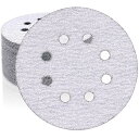 【送料無料】HWXINIE サンダーペーパー 125mm 丸型 サンディングディスク #60番 50枚入 マジック式 ディスクペーパー 8穴 サンディングペーパ...