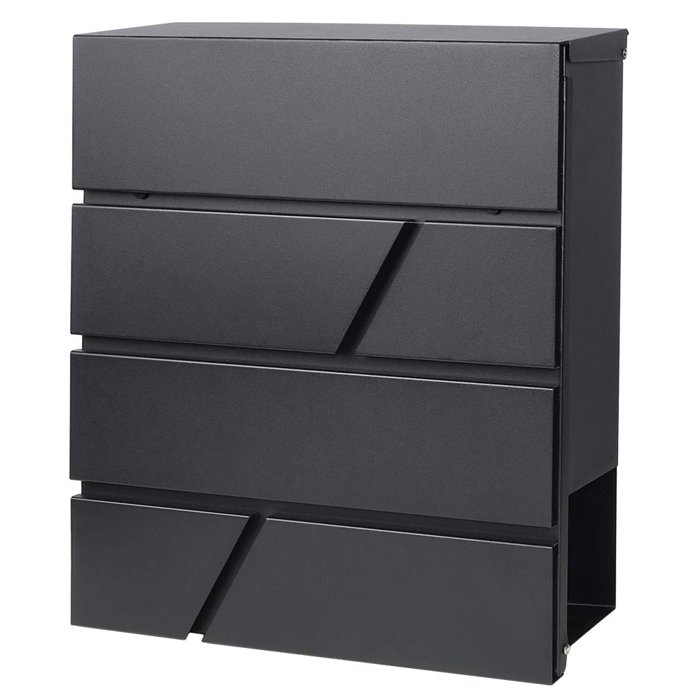 【送料無料】Jssmst(ジェスマット)メールボックス 郵便受け ポスト 大型 ファミリーポスト 郵便ポスト キーロック式 新聞受け ブラック 大容量 35*30*10cm(936-Black)