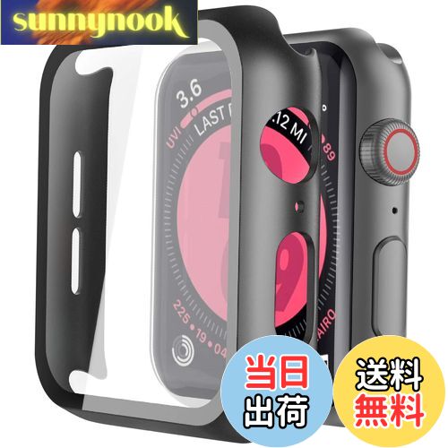 【送料無料】ULOE 対応 Apple Watch Series 6 / SE / SE2 / Series 5 / Series 4 44mm用 ケース, 対応アップルウォッチ 6/SE/SE2/5/4 44mm 保護カバー ガラスフィルム 一体型 PC素材全面保護（ブラック）(2)